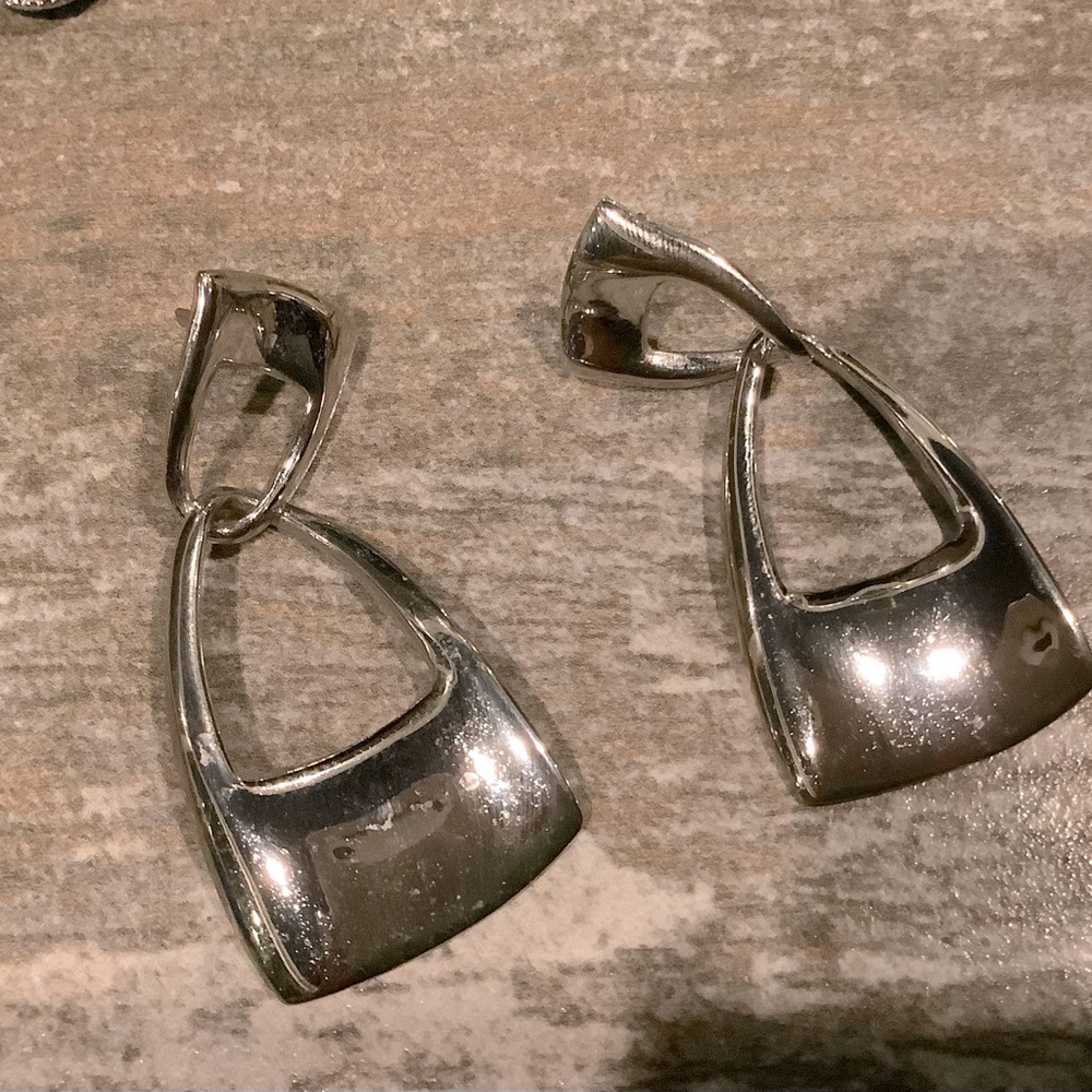 Vintage Silver Triangular Drop Post Earrings. - image 2